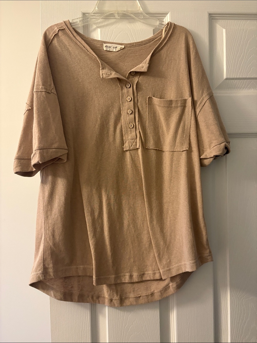 Tan Henley Pocket Tee - Women